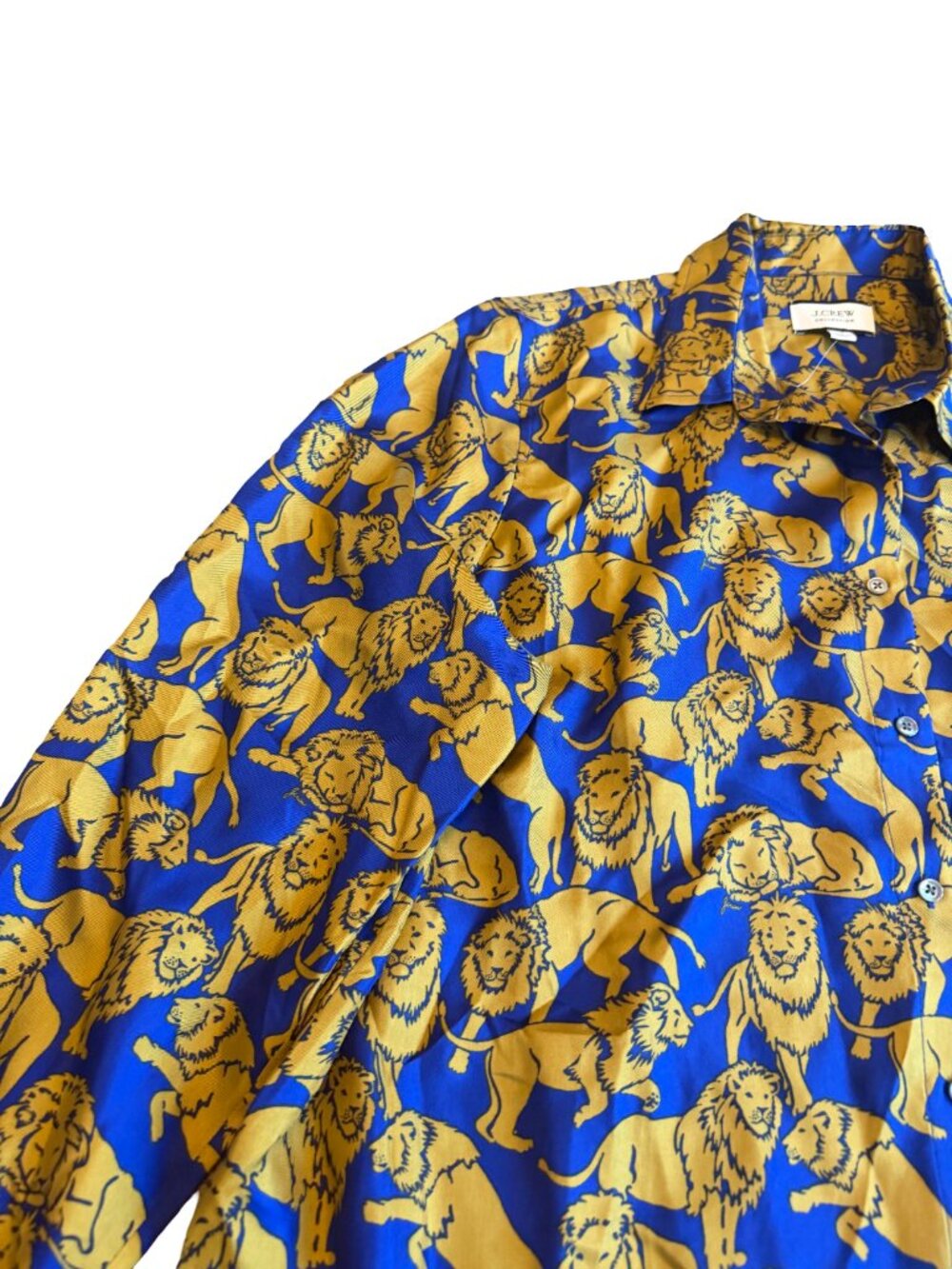 J. Crew Collection Blue Gold Lion Print Silk Shirt Blouse Size 18 Women's NWT - Picture 12 of 14